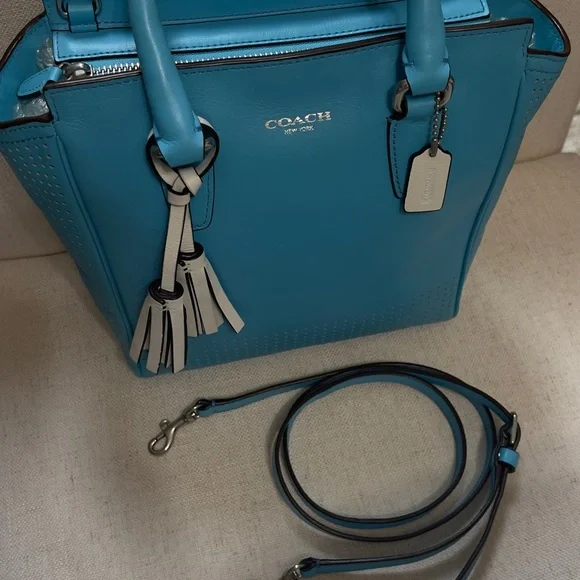 Coach Teal Leather Tote Bag - Picture 9 of 12